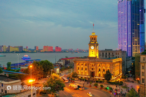 夜景武汉江汉关钟楼